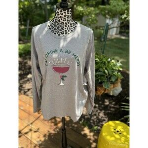 Sonoma Shirt Tee Top Sz XXL Eat Drink & Be Merry Holiday Gray Knit Christmas New